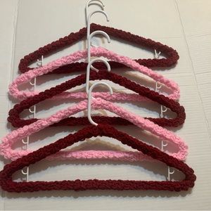 Clothes Hangers Pink and Burgundy New Set of 5 Handmade Crochet